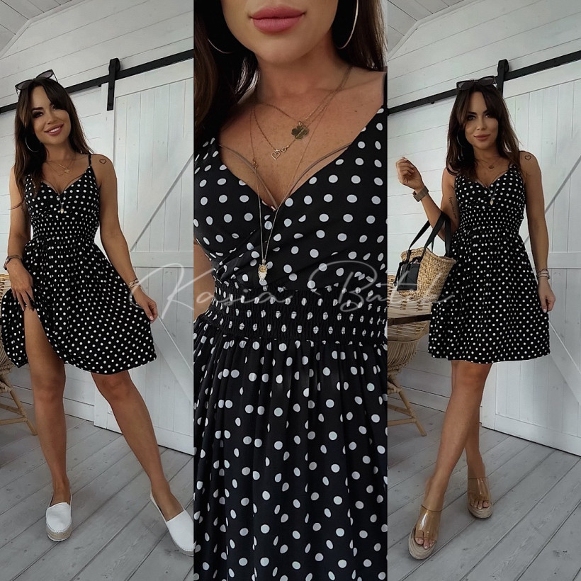 Sukienka Wiskozowa Miss Sara Mini Groszki Czarna