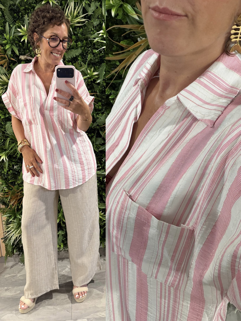 chemise rayure rose