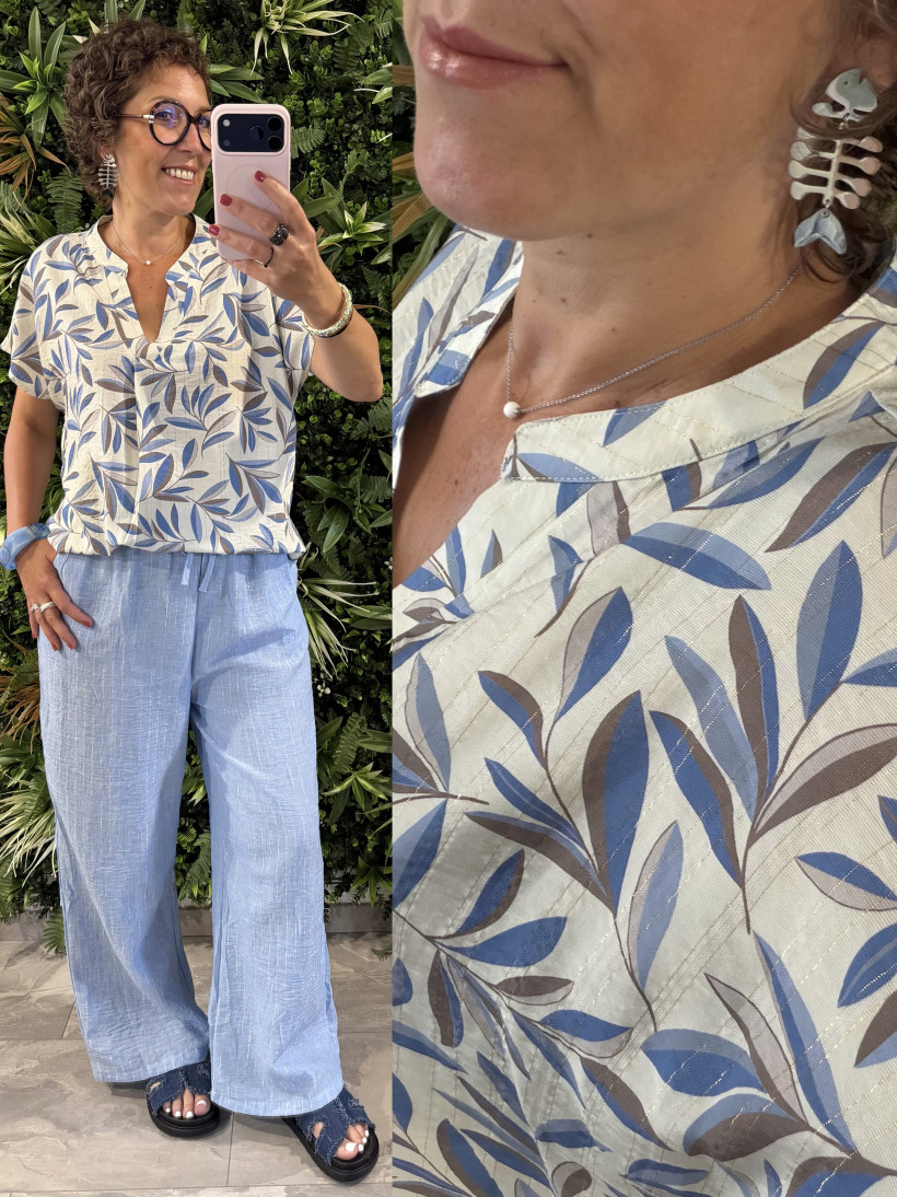 chemise feuillage bleu