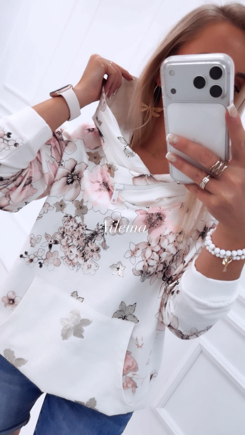 Bluza Megi z kapturem B2136 w kwiaty 