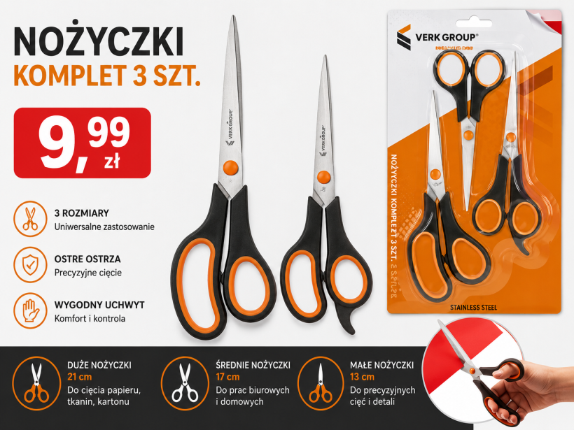 Nożyczki komplet 3 szt uniwersalne .