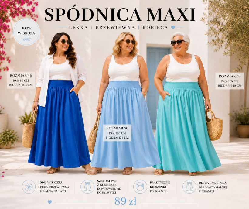 Wiskozowa spódnica maxi z kieszeniami Plus Size Amelia