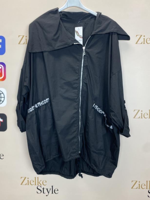 Italia nr 14 - Bluza / kurtka jednokolorowa z kołnierzem - na zamek 25613 - czarna