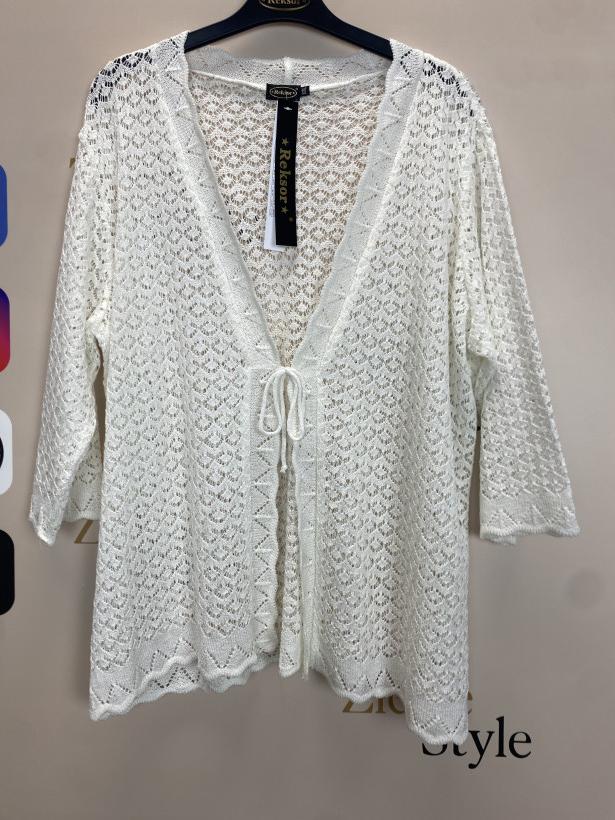 Sweter/Narzutka niciakowy wiązana z przodu, reksor, KRYSIA - 2xl  - 17330 - śmietanka