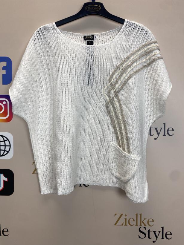 Sweter niciakowy bez rękawów, sznurki i kieszeń reksor, MEGI- 2xl - 17334 - śmietanka