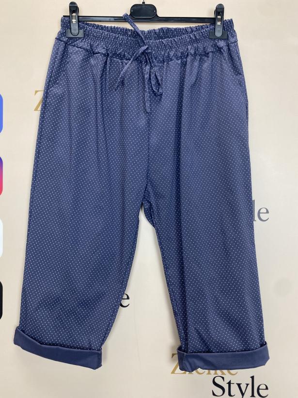 Spodnie 3/4 na gumie w drobne kropki - 138 - jeans