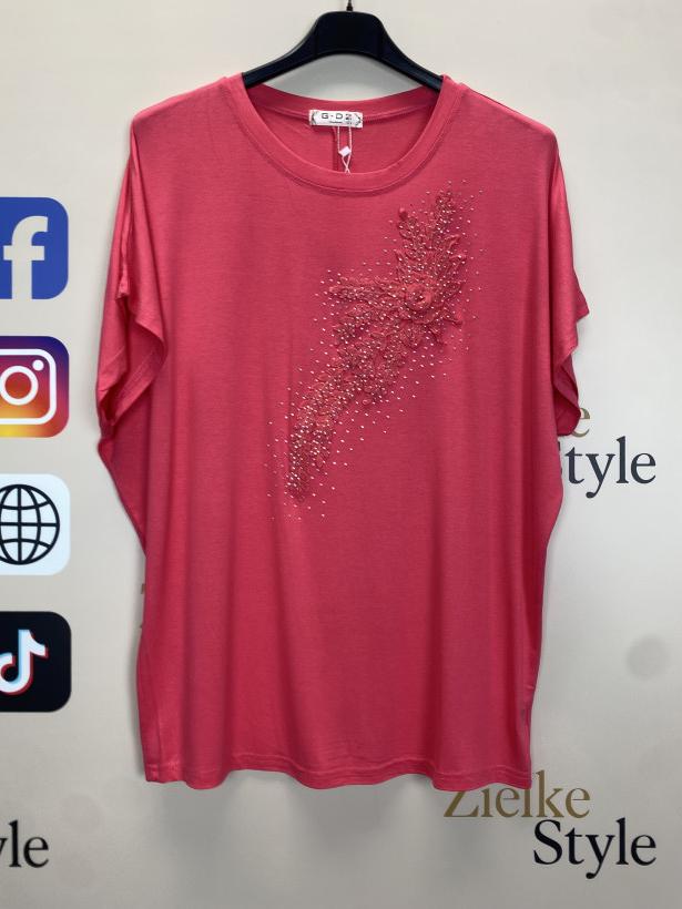 Bluzka jednokolorowa, kwiat - L/XL - BG53 - koral