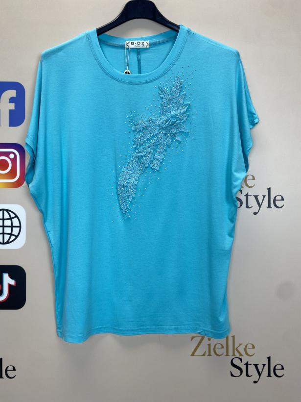Bluzka jednokolorowa, kwiat - L/XL - BG53 - mięta