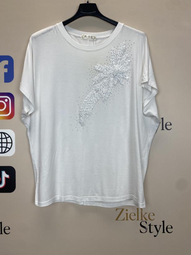 Bluzka jednokolorowa, kwiat - 2xl/3xl - BG53 - biała