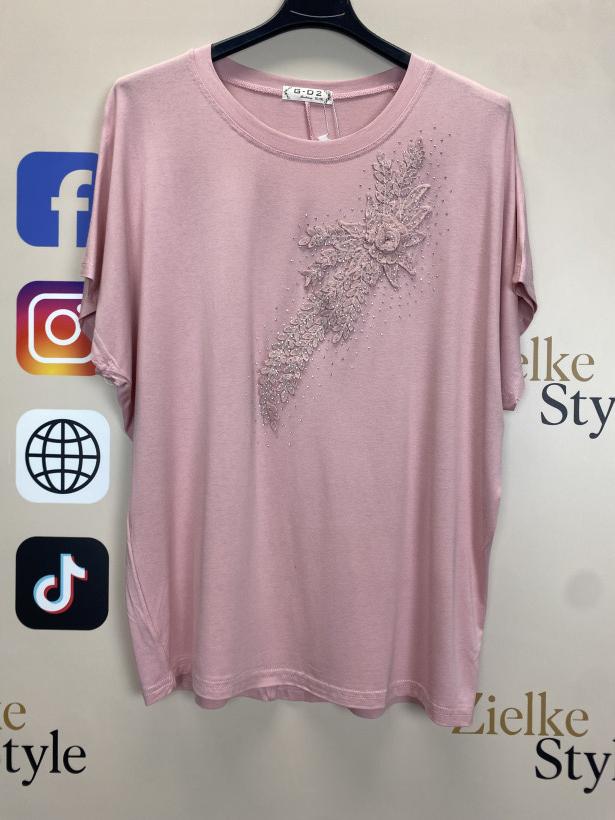 Bluzka jednokolorowa, kwiat - 2xl/3xl - BG53 - pudrowy róż