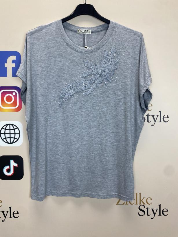 Bluzka jednokolorowa, kwiat - 2xl/3xl - 53 - popiel