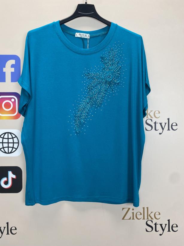 Bluzka jednokolorowa, kwiat - 2xl/3xl - 53 - turkus