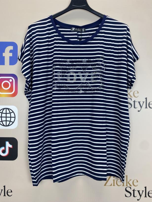 Bluzka w paski, cyrkoniowe LOVE - (2xl/3xl, 4xl/5xl)  -  361 - granat