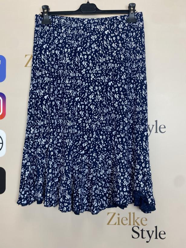Spódnica , wzór kwiatowy , granat, 3XL - 8323