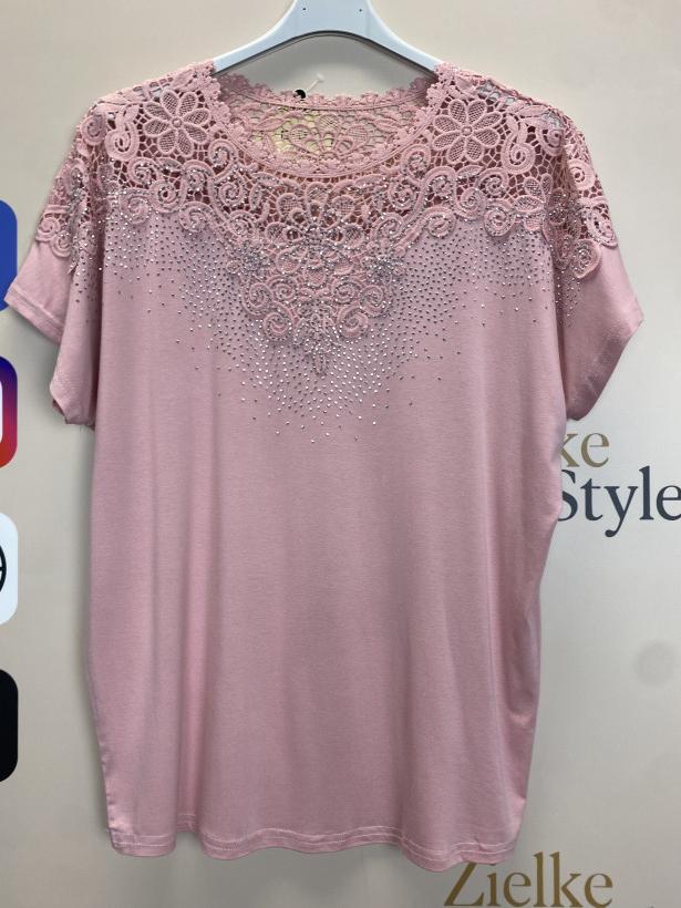 Bluzka jednokolorowa z cyrkoniami -puder-  BG524 ( 2/3XL-4XL/5XL)