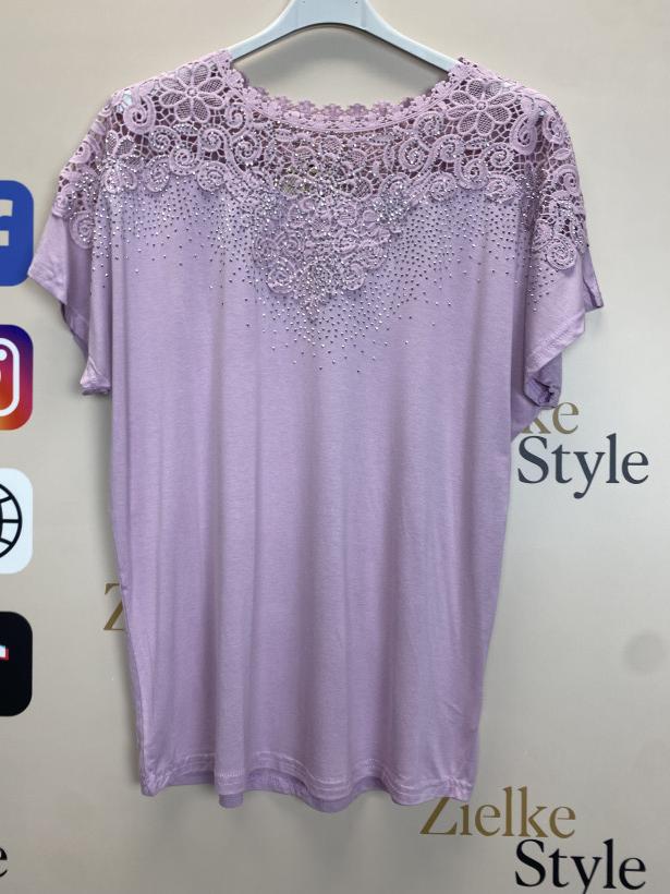 Bluzka jednokolorowa z cyrkoniami -lila-  BG524 ( 2/3XL-4XL/5XL)