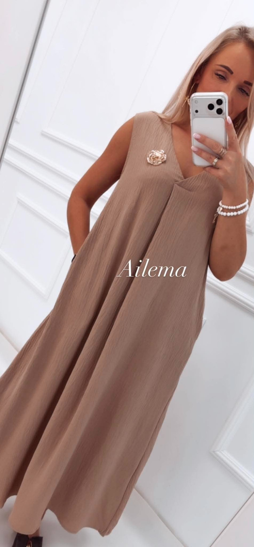 Sukienka Y3398 oversize zwiewna dekolt V