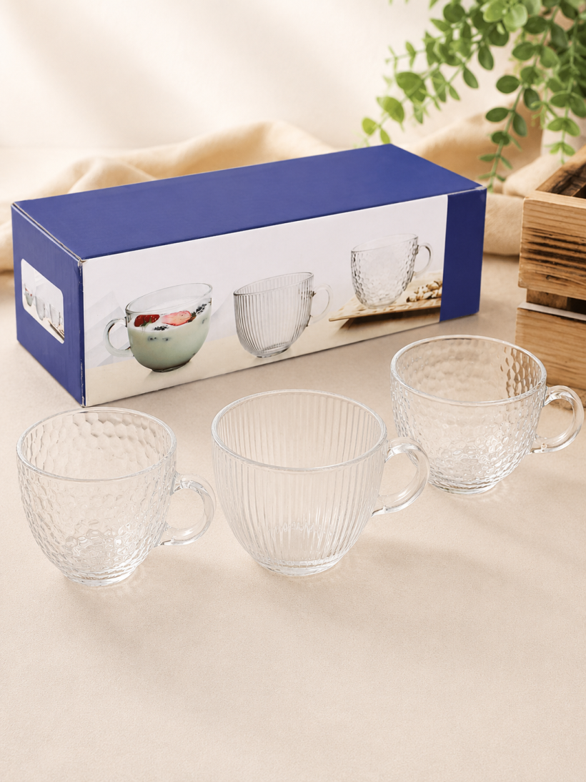 Kubek, szklanka 400 ml tłoczony wzór kropki 10,5x8 cm - kpl. 3 szt.