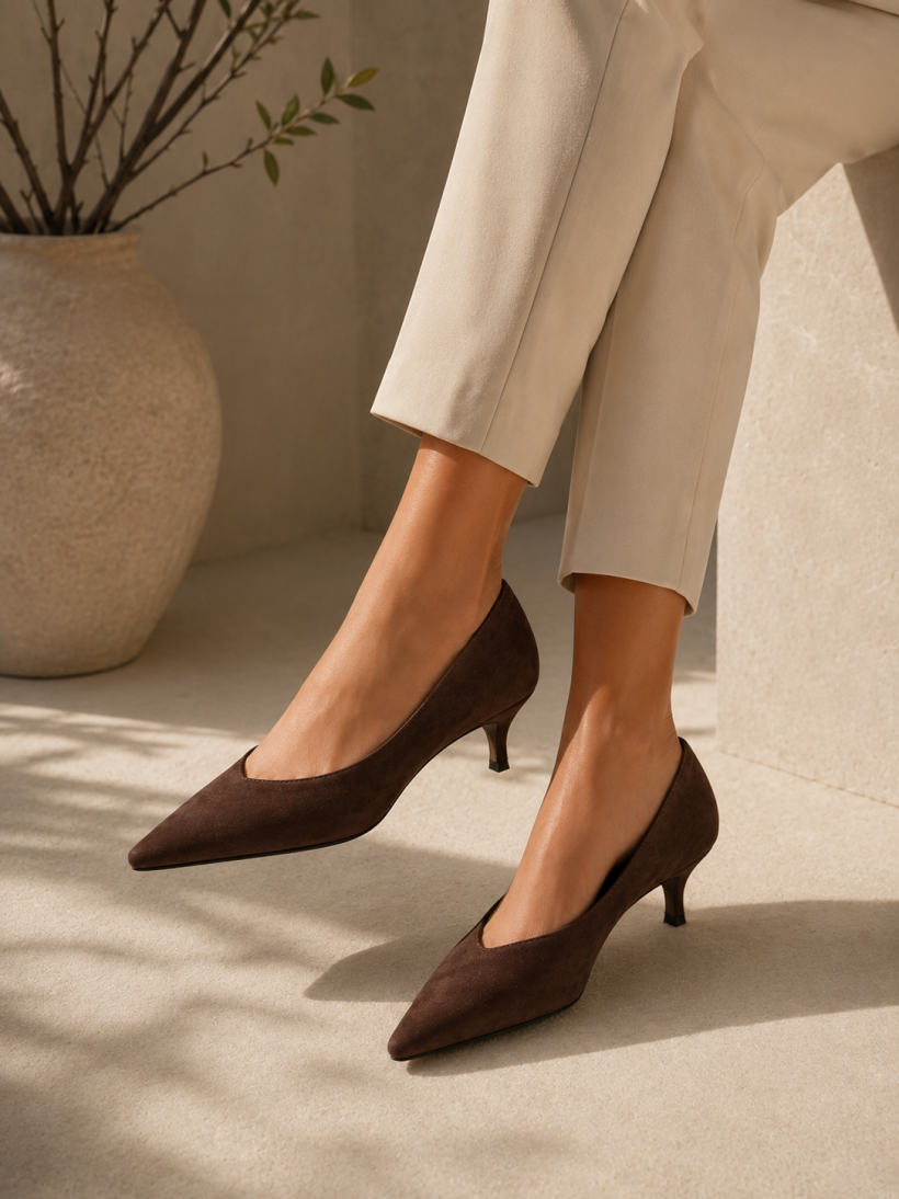 Buty Siwiecki LL-410P czółenka zamsz niska szpilka szpic