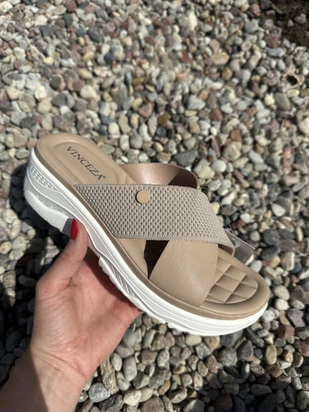 Vini 7 klapek vinceza fa25-92101 beige beżowy klapek na krzyż na klinie