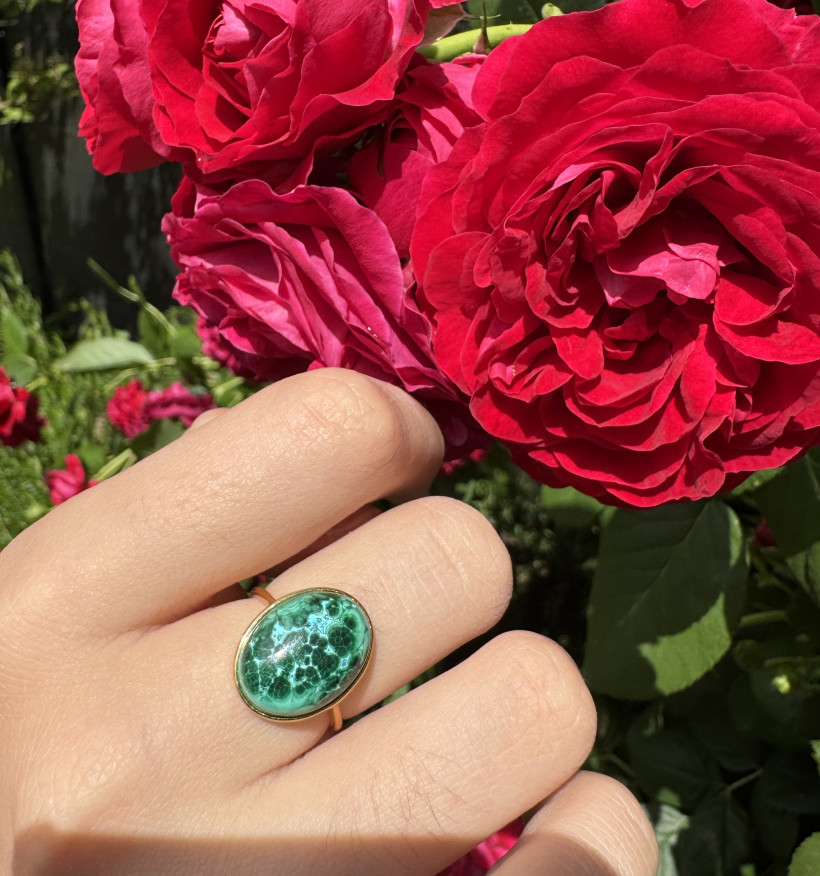 Bague ajustable argent 925 doré chrysocolle 