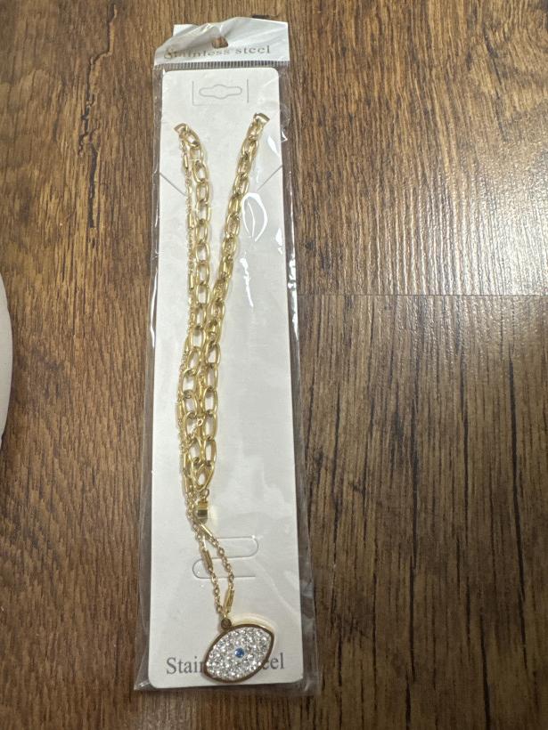Oko naszyjnik ze stali nierdzewnej podwójny oko z diamencikiem