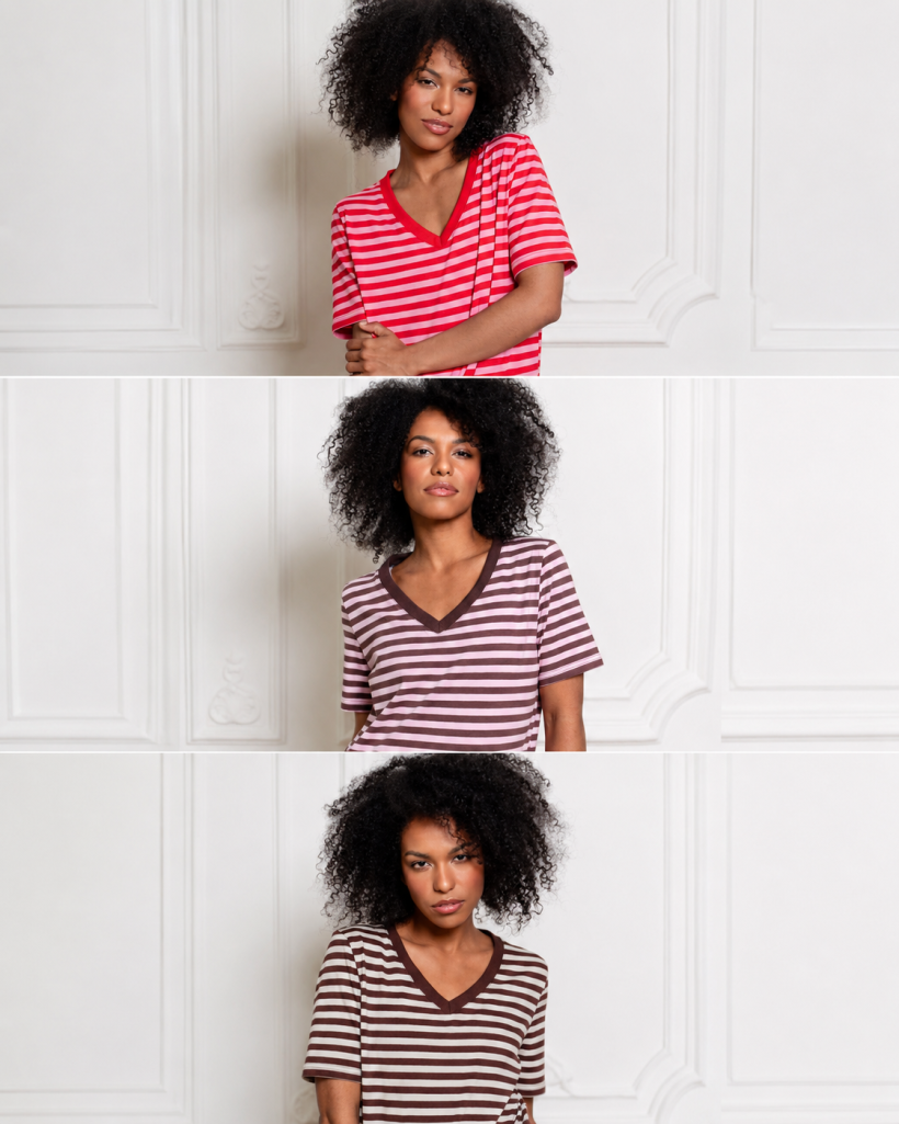 T-shirt V-neck w paski BOPOCO