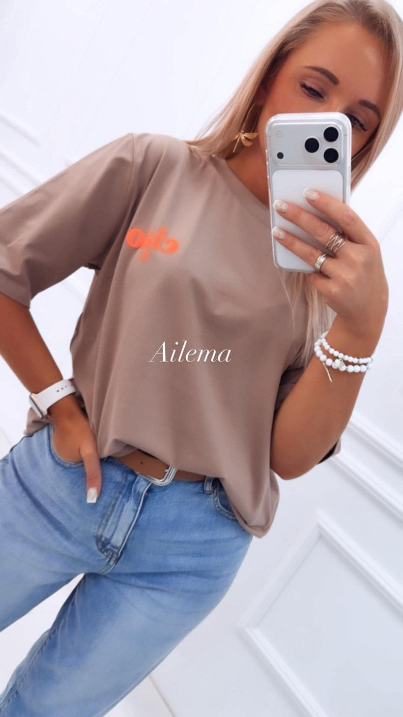 T-shirt M01174 okrągły dekolt, krótki rękaw napis ciao