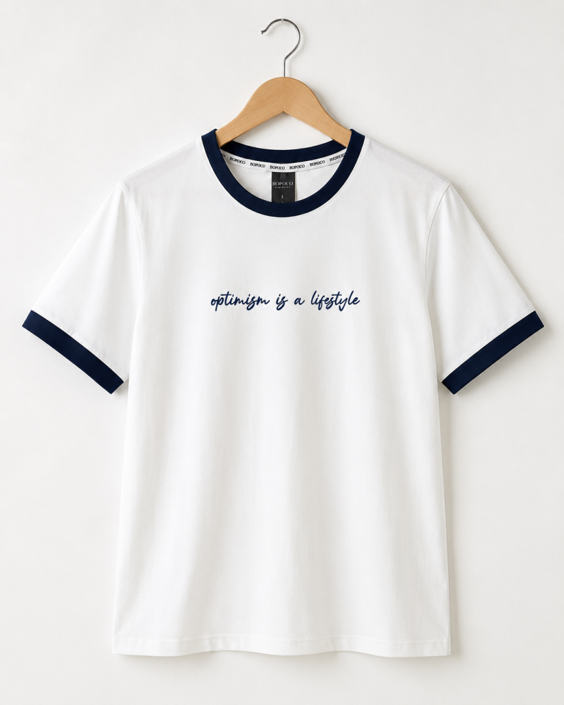 T-shirt z lamówką i przesłaniem BOPOCO