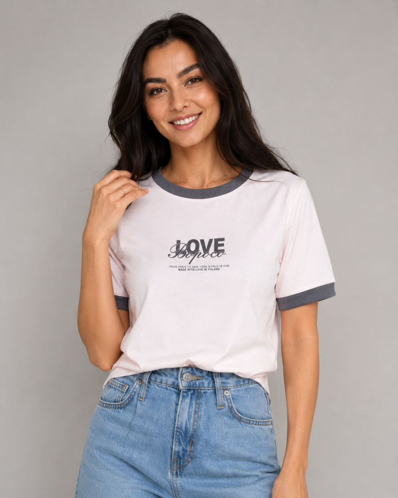 T-shirt z lamówką Love BOPOCO
