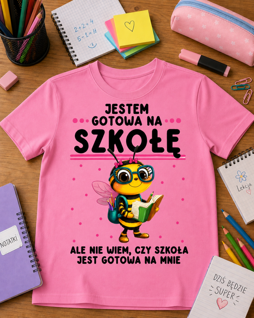 ZA T-shirt RÓŻ-Jestem Gotowa na szkołę