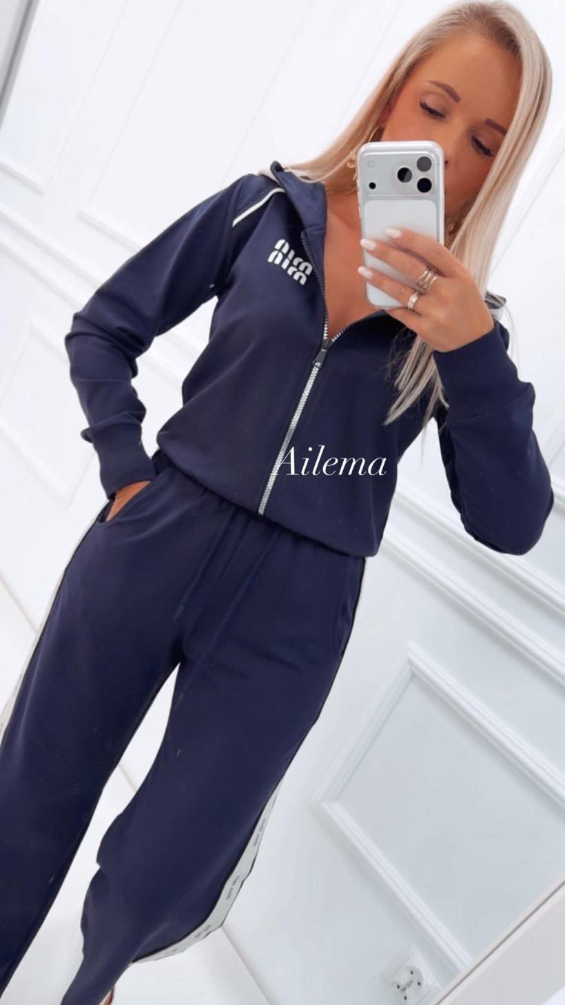 Komplet Megi 1720 bluza na zamek i spodnie lampas szeroka nogawka
