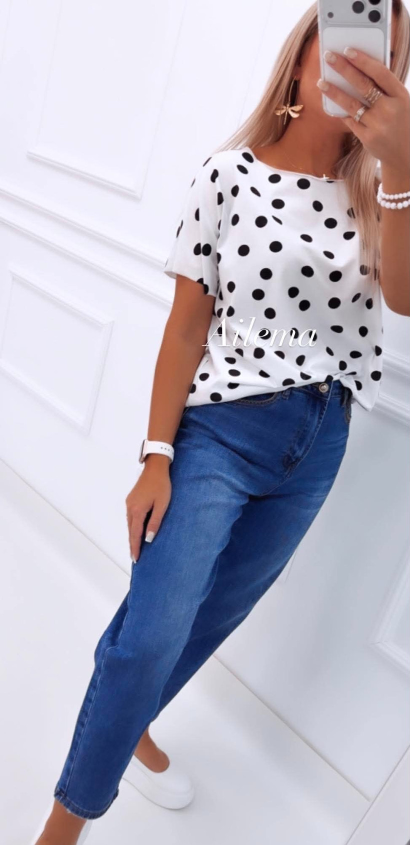 Jeansy M.Sara SK272-3B ciemny jeans mom fit ze zdobieniem w pasie