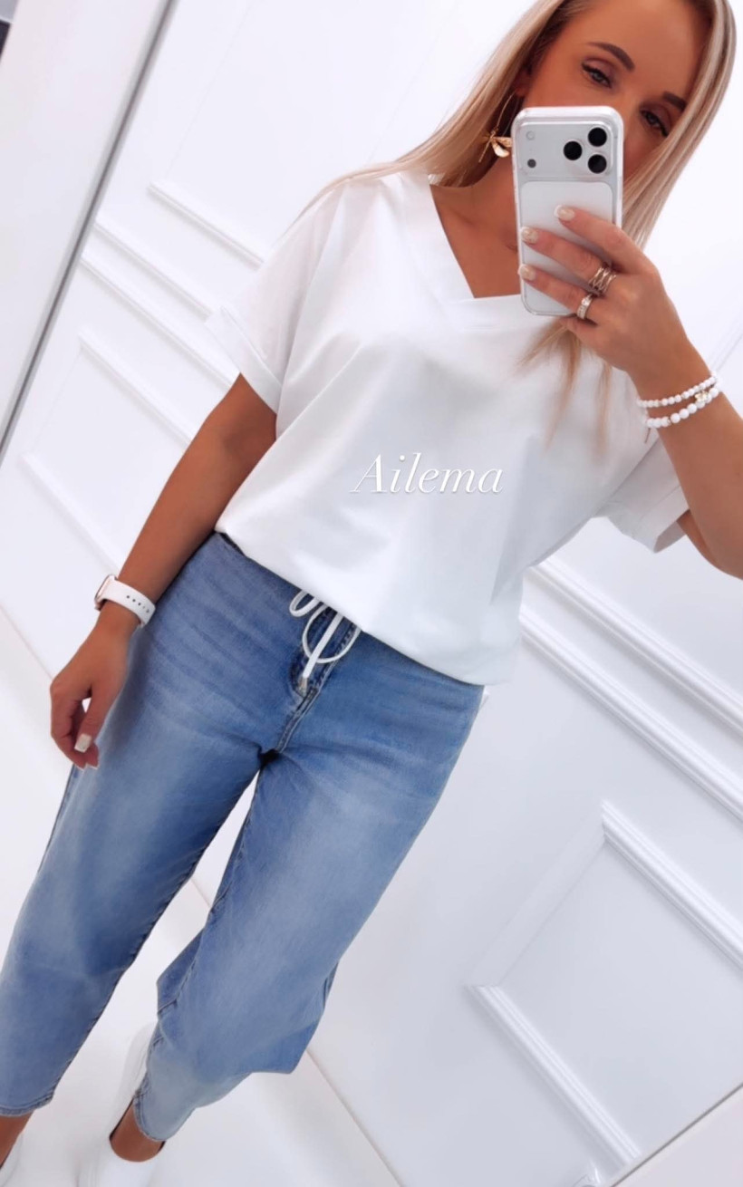 Jeansy M.Sara SK272-5 mom fit ze zdobieniem w pasie 