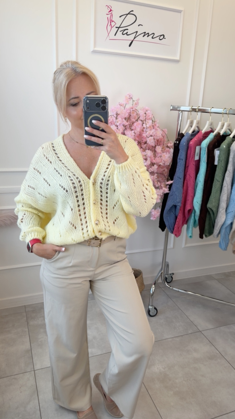 Sweter złote guziki ażur 15057