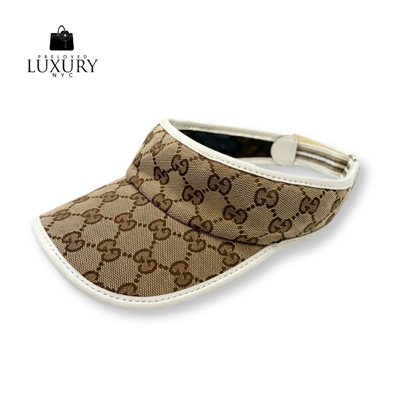 GUCCI GG Canvas Visor with White Leather Trim