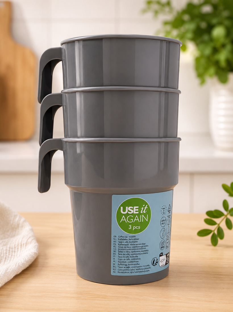 Kubki Plastikowe Szare – 3 szt. 300 ml