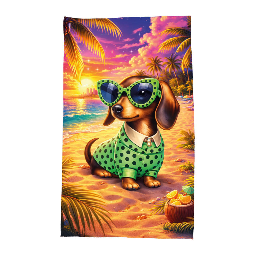 Ręcznik 140cm x 75cm z wzorem jamnik żółty