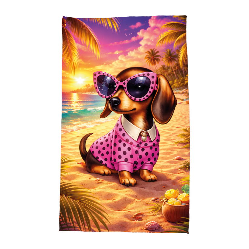 Ręcznik 140cm x 75cm z wzorem jamnik plaża