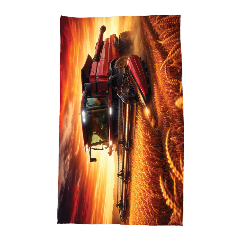 Ręcznik 140cm x 75cm z wzorem kombajn czerwony