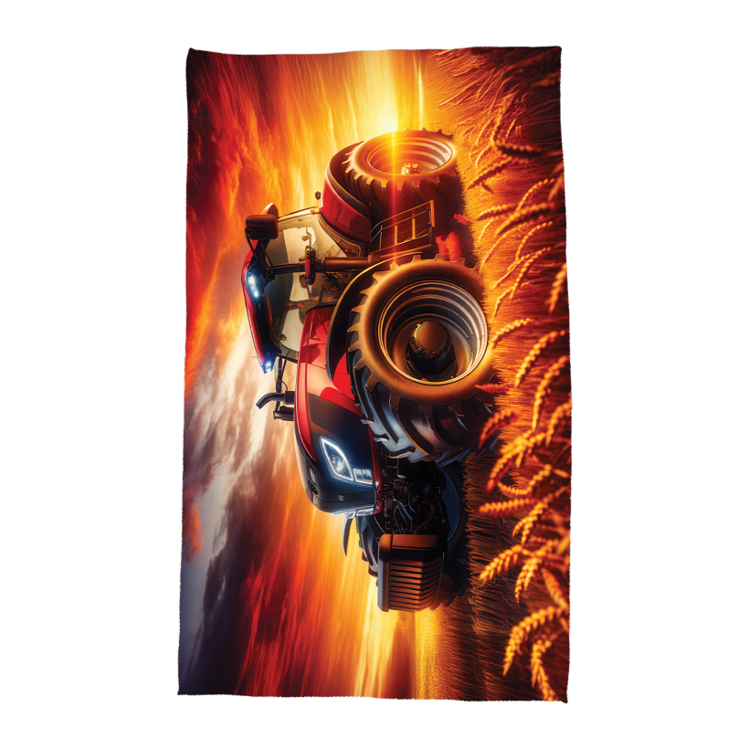 Ręcznik 140cm x 75cm z wzorem traktor czerwony żyto