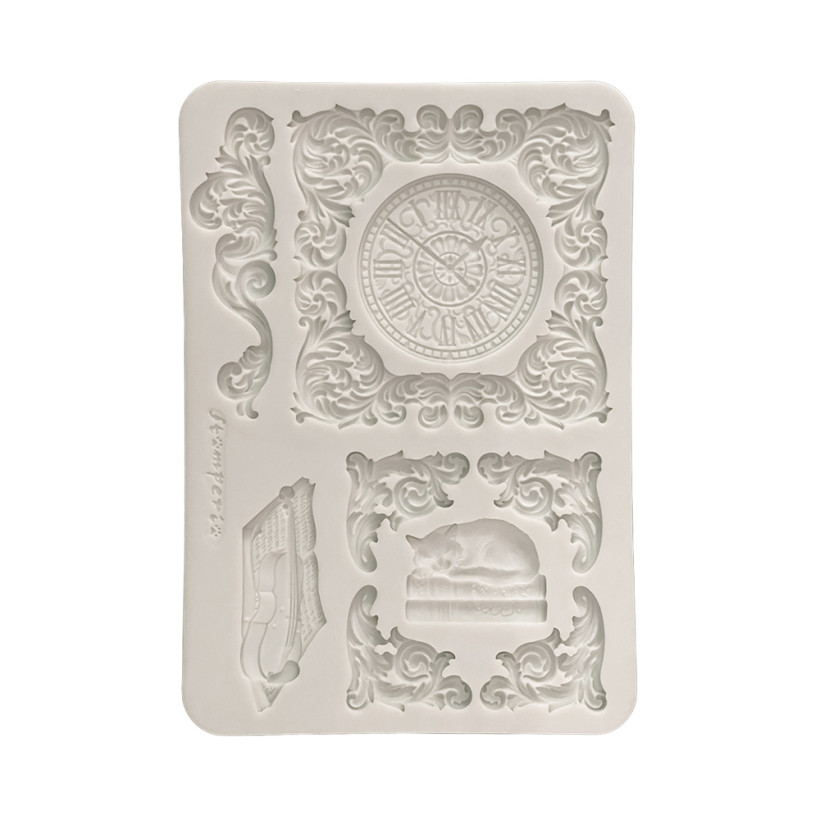 STAMPO IN SILICONE A5 SYMPHONY OROLOGIO E GATTO 614