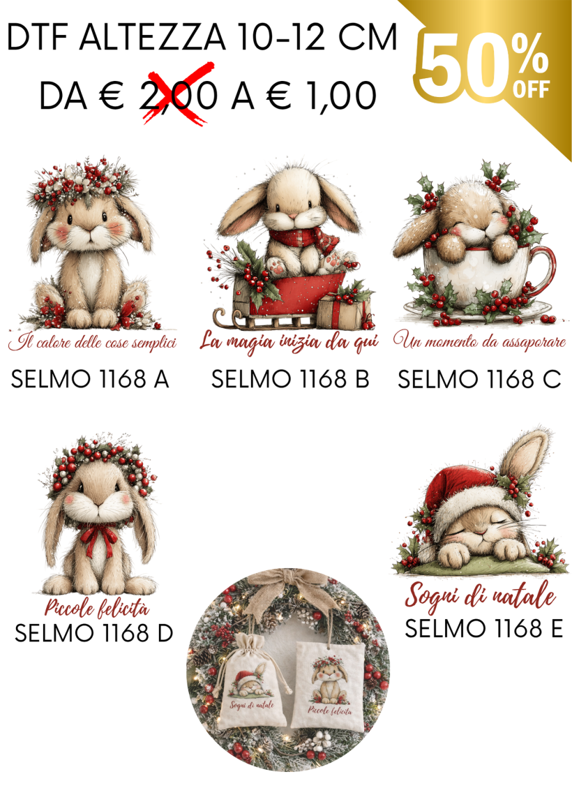 PROMO DTF CONIGLI NATALE 10-12 CM