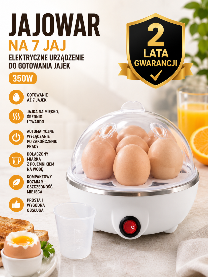 JAJOWAR NA 7 JAJ | ELEKTRYCZNE URZĄDZENIE DO GOTOWANIA JAJEK | 350W