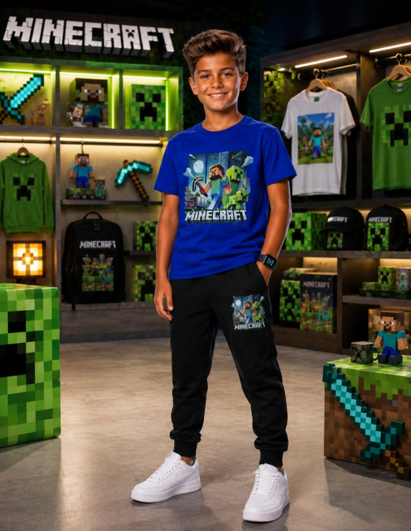 W Komplet 2cz MINECRAFT 3 EKRANY   T-shirt spodnie  13339-CHABER/CZARNY