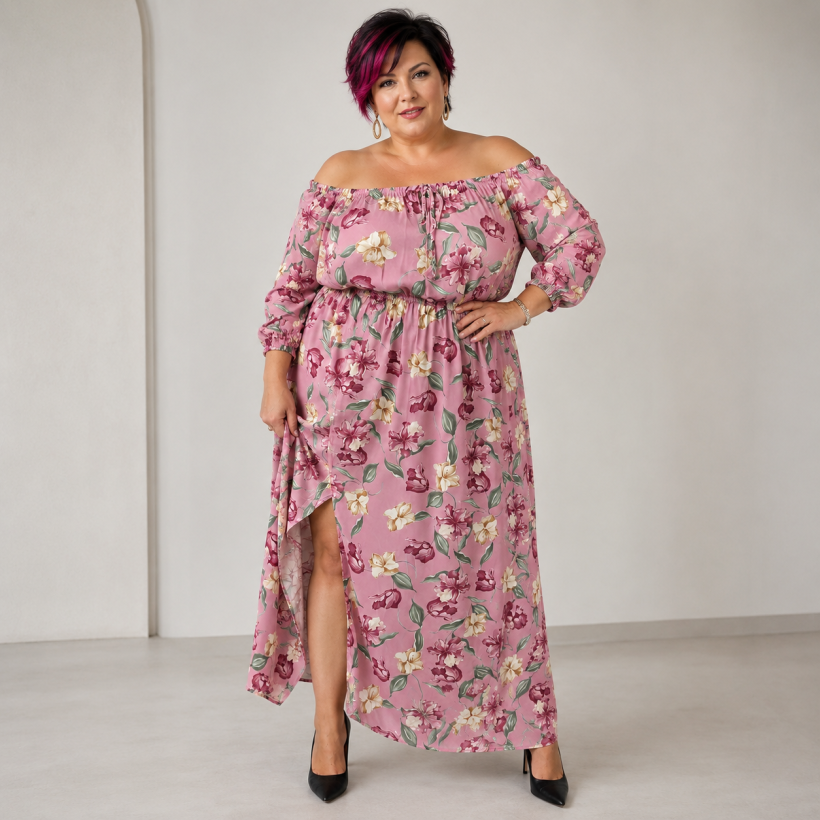 Zwiewna sukienka maxi plus size z wiskozy Floral