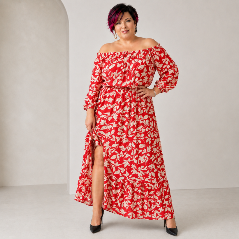 Zwiewna sukienka maxi plus size z wiskozy Floral