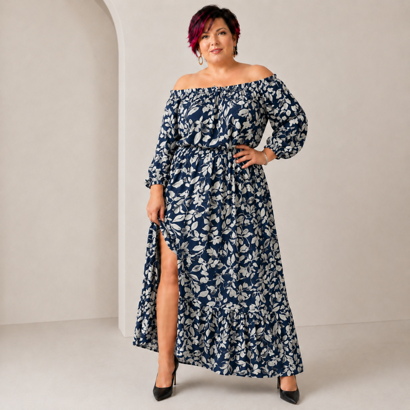 Zwiewna sukienka maxi plus size z wiskozy Floral