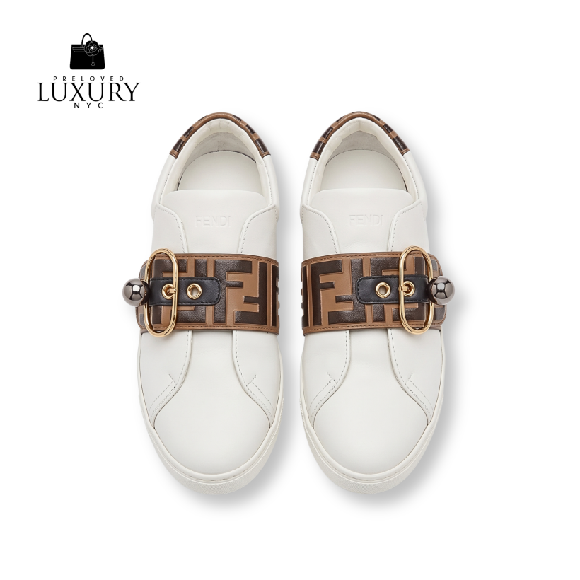 FENDI Pearl and Logo Slip-On Sneakers