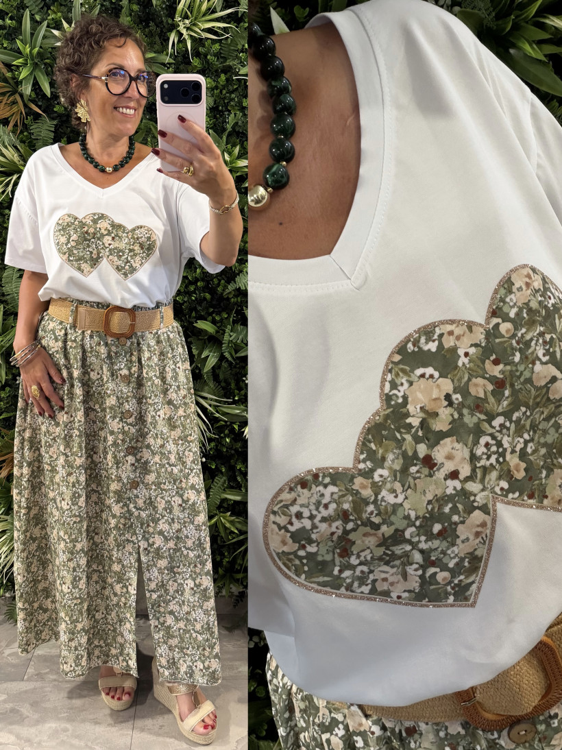 t-shirt coeur  fleuri